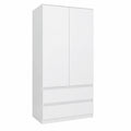 Armoire, avec rangement, avec tiroirs, coloris blanc, 180 x 90 x 50 cm, pour la chambre