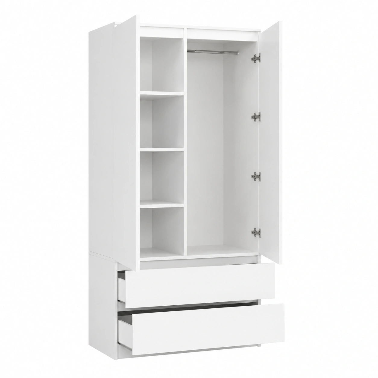 Armoire, avec tiroirs, avec étagères, avec portes, 180 x 90 x 51 cm, coloris blanc, pour la chambre