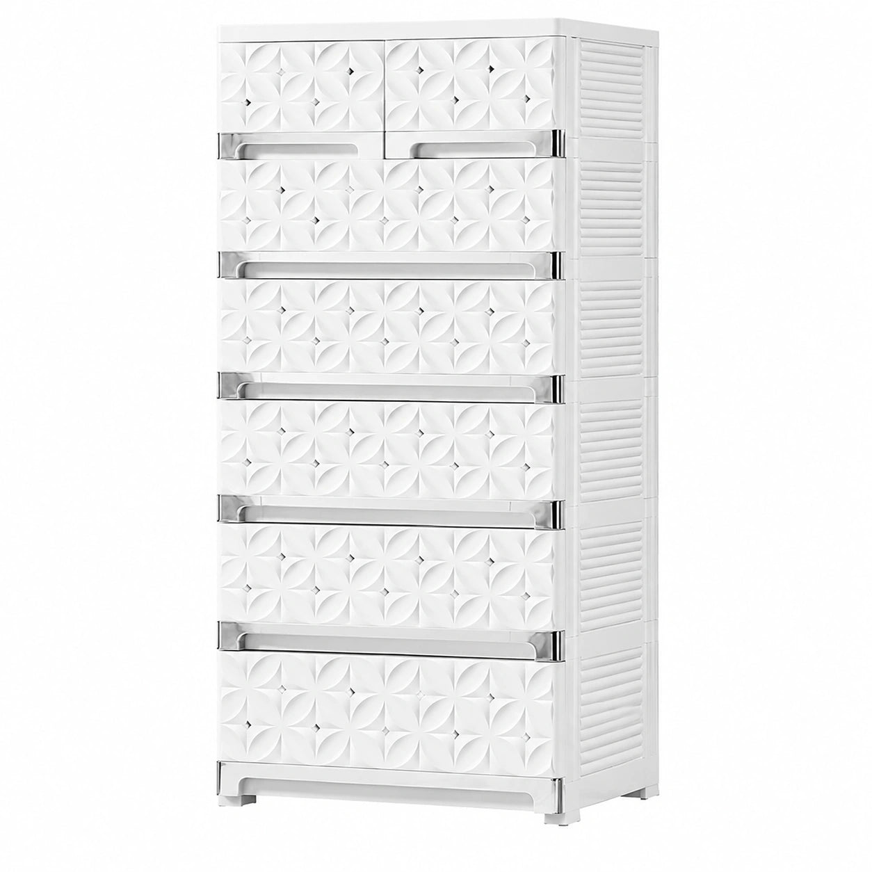 Armoire, avec rangement, avec tiroirs, coloris blanc et argenté, pour la chambre