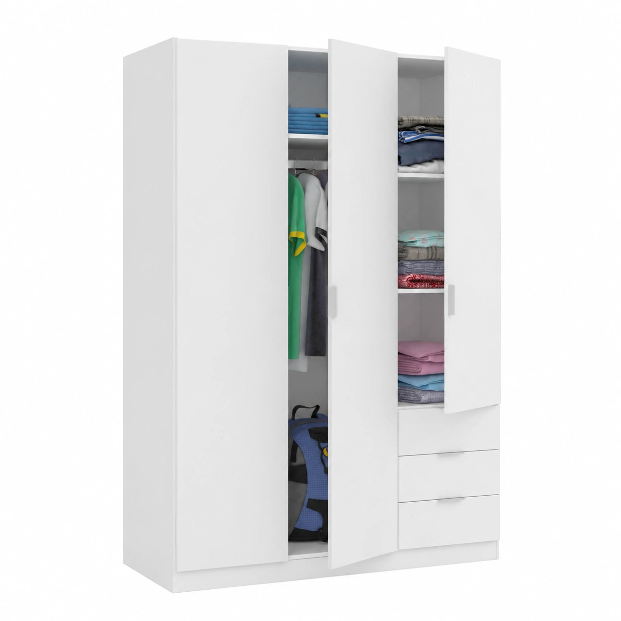 Armoire, avec tiroirs, avec portes, 121 x 180 x 52 cm, coloris blanc, pour la chambre