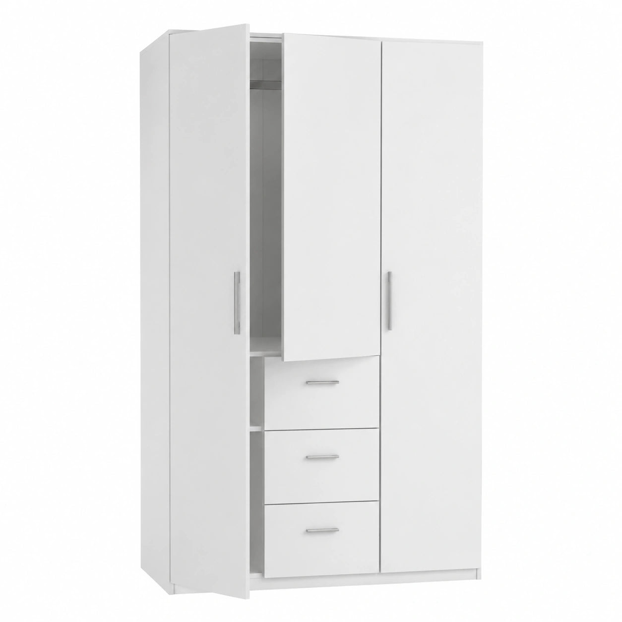 Armoire, avec tiroirs, avec étagères, avec portes, 203 x 117 x 52 cm, coloris blanc, pour la chambre